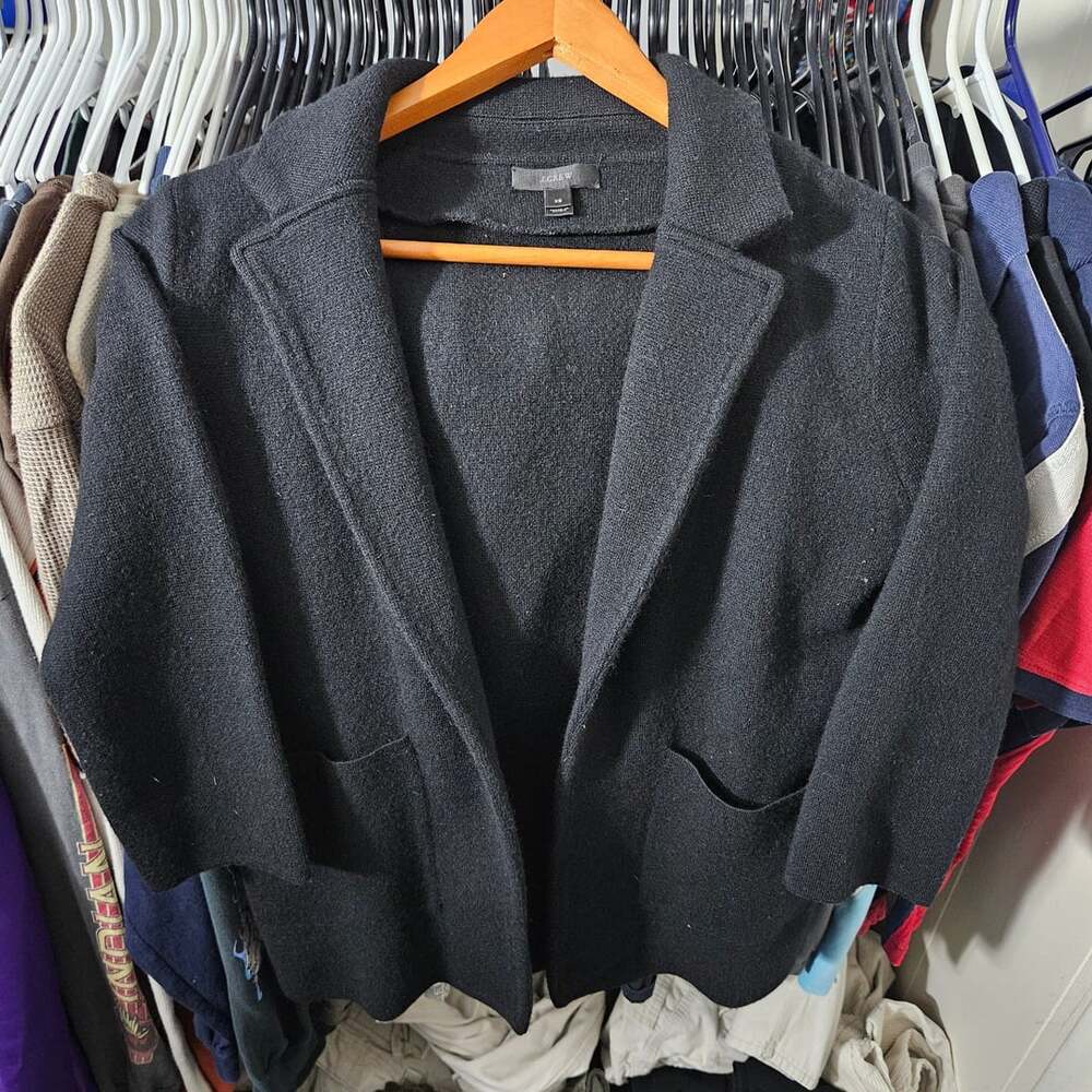 J. Crew Sweater Blazer Size XS Black Wool Blend Open Front